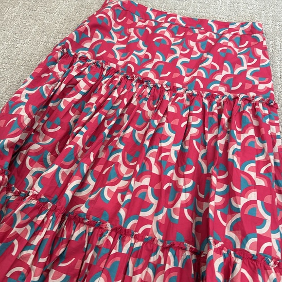 SUNDANCE “Iberia” Geo Peasant Maxi Skirt Tiered Coastal Cowgirl Beachy Pink - Picture 3 of 8